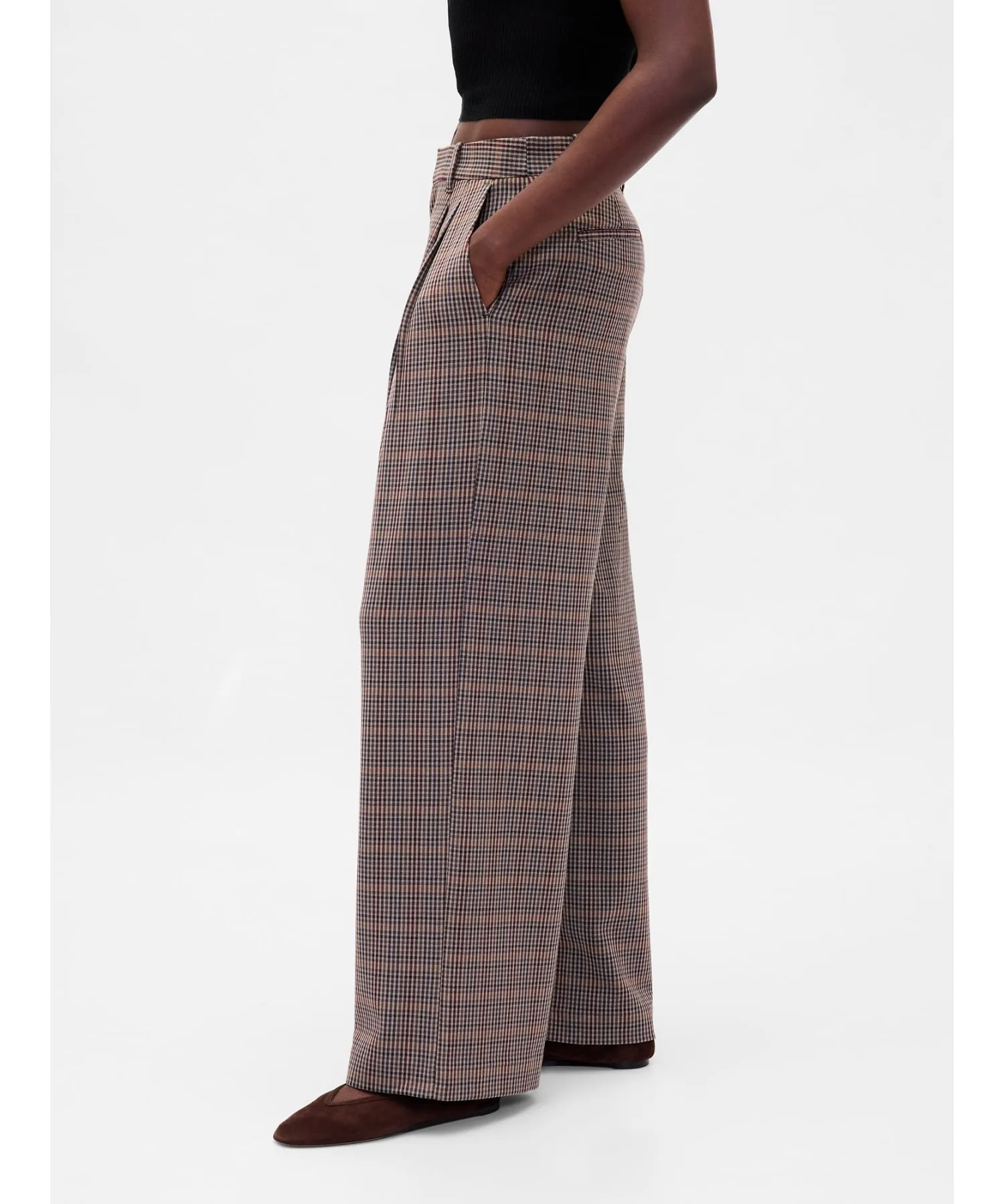 (W)365 Брюки с высокой посадкой из ворсистой саржи со складками GAP, TONAL_BROWN_PLAID — фото 3