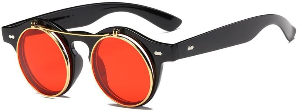 

Модные круглые солнцезащитные очки в стиле стимпанк с откидными линзами, винтажные, с двухслойными линзами, классические солнцезащитные очки UV400 TYUVIVO, P4black Red