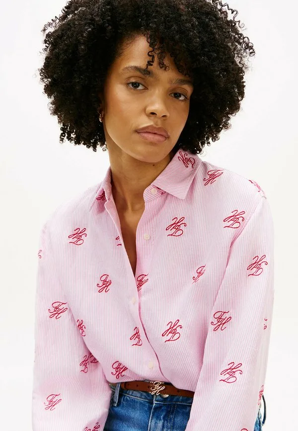 Блузка с вышитым логотипом и пуговицами Tommy Hilfiger, Script Ithaca Rose Petal — фото 4