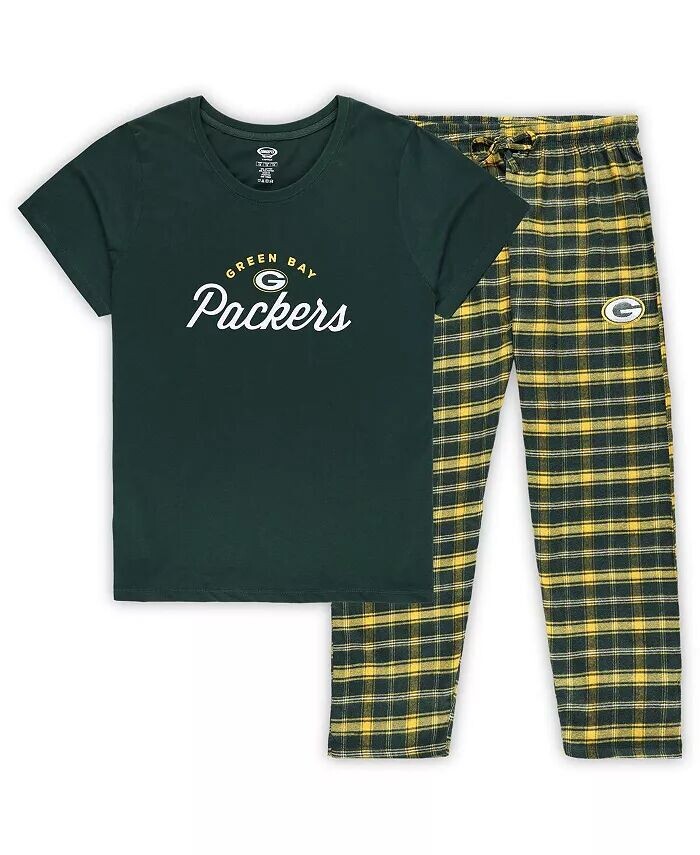 

Женский зеленый комплект для сна Green Bay Packers Plus Size Badge Футболка и фланелевые штаны Concepts Sport