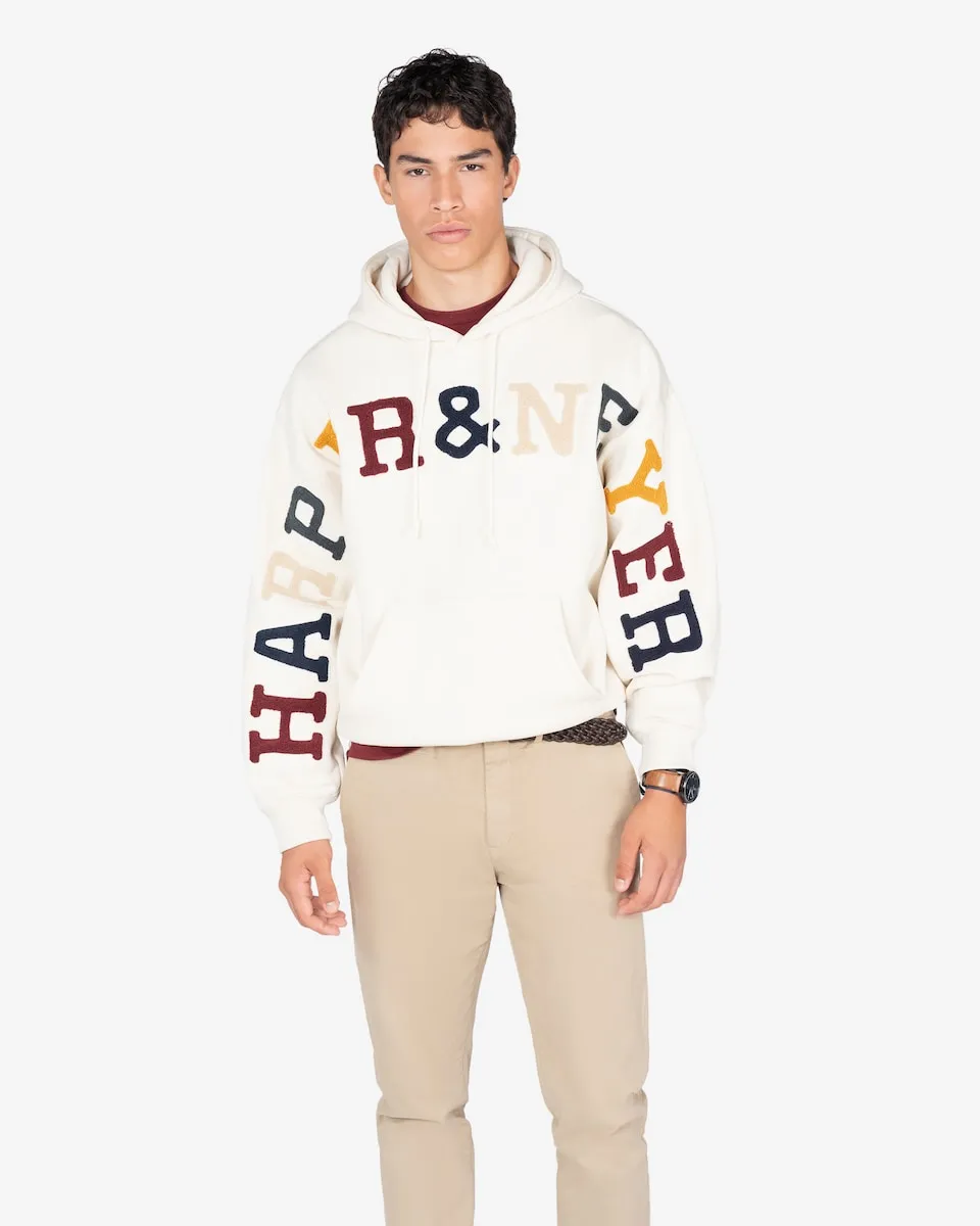 

Мужская толстовка с капюшоном и принтом спереди цвета крем Harper & Neyer