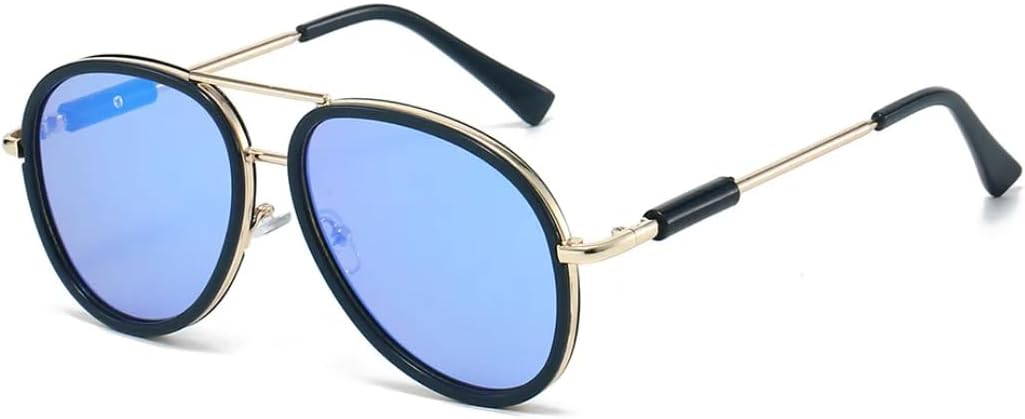 

Модные мужские солнцезащитные очки с двойной перемычкой, защита от УФ-излучения UV400, винтажные, с градиентным зеркальным эффектом, женские трендовые VVTWSSW, Black Blue