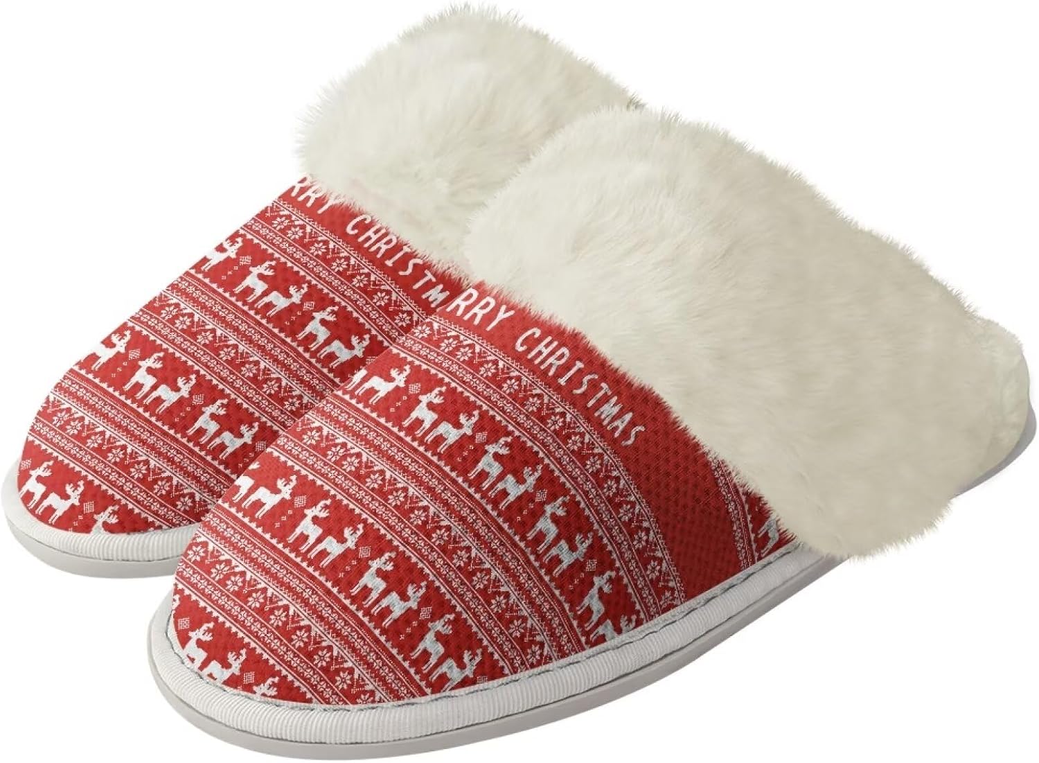

Тапочки Srengjodk для женщин и мужчин, хлопковые фланелевые тапочки с меховой отделкой, домашние тапочки, рождественские тапочки для пары, размеры 36-47, Reindeer Print