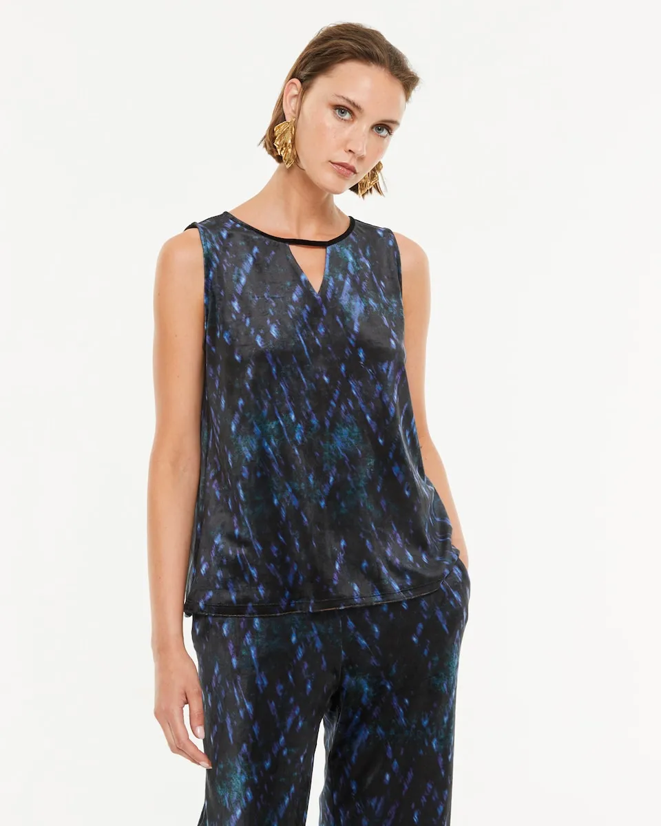 

Женский топ из бархата с принтом без рукавов Paz Torras, черный/синий