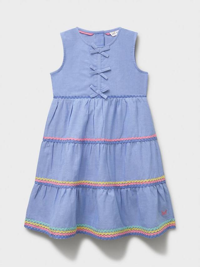 

Детское платье миди без рукавов из шабре с отделкой рик-рак Crew Clothing, Mid Blue