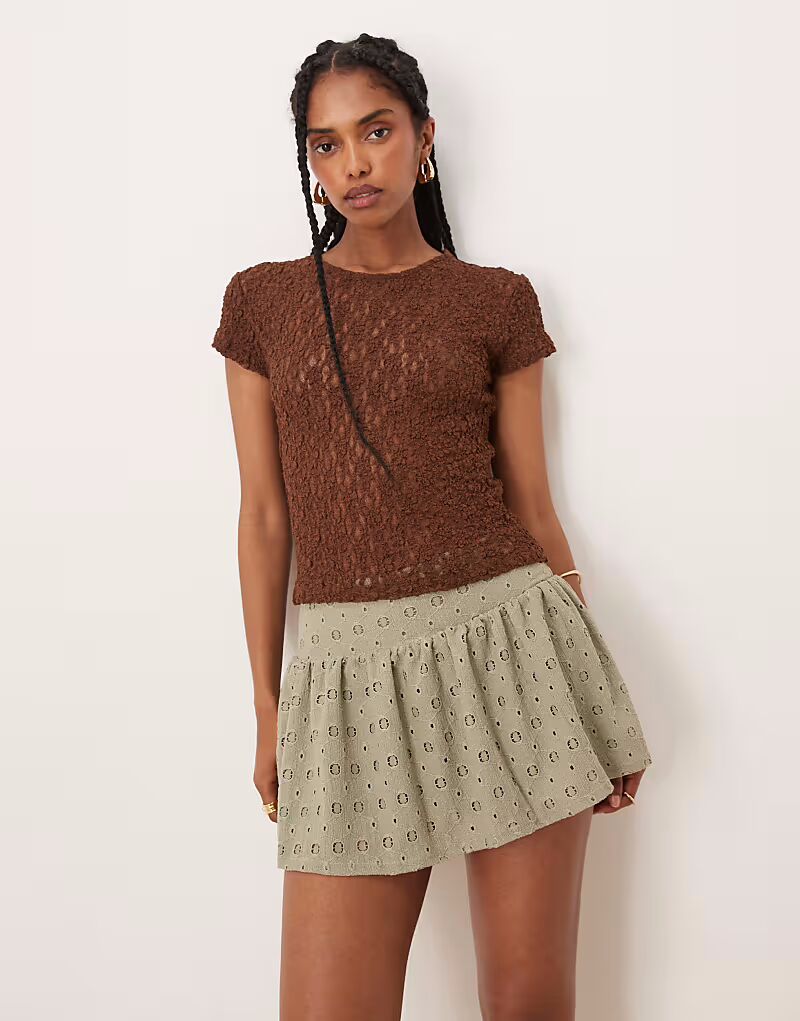 

Коричневые мини-юбки средней посадки ASOS DESIGN Broderie