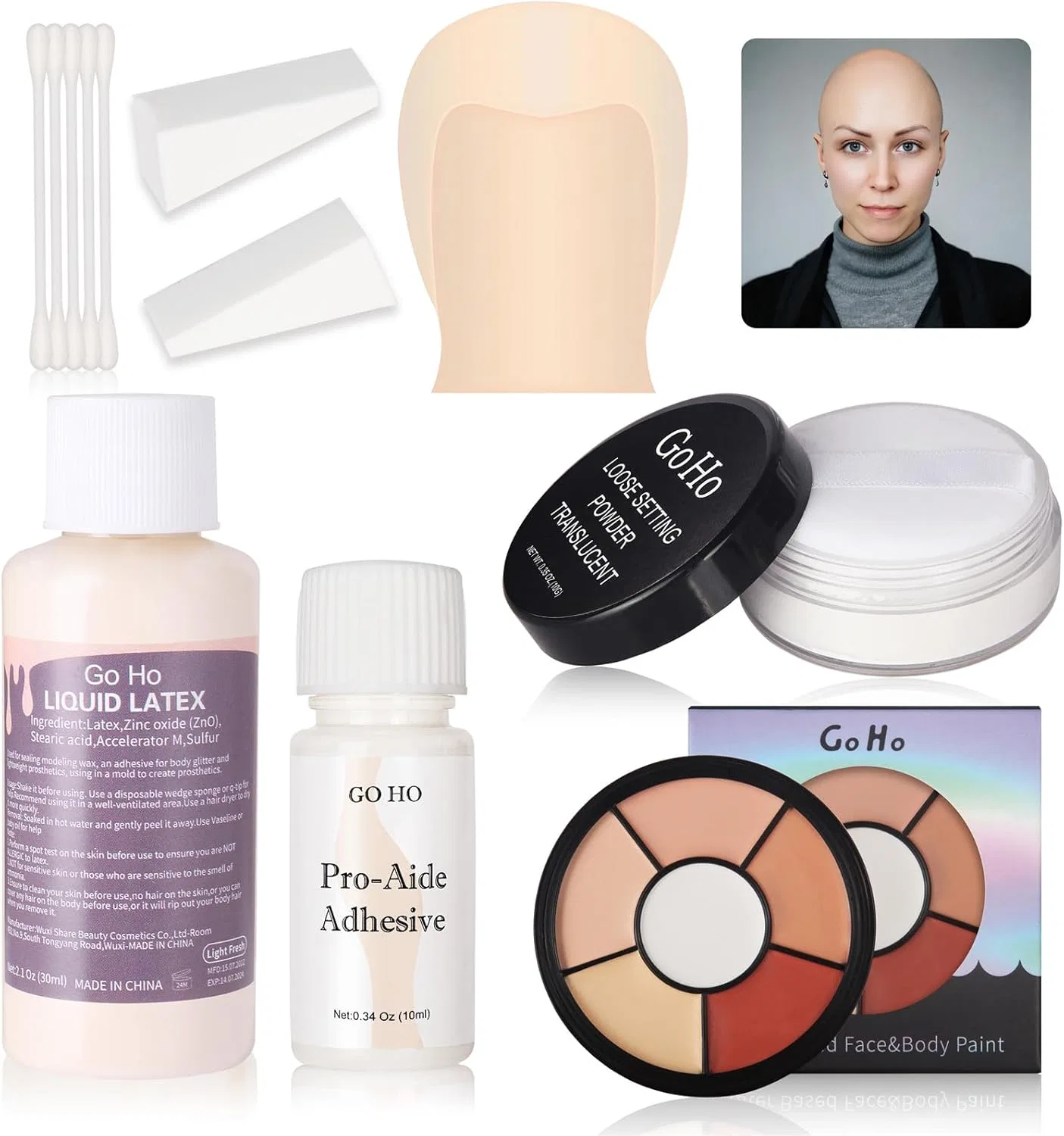 Грим-набор для лысой головы Halloween Professional Bald Cap SFX Kit, Go Ho, 8 предметов, 169 г