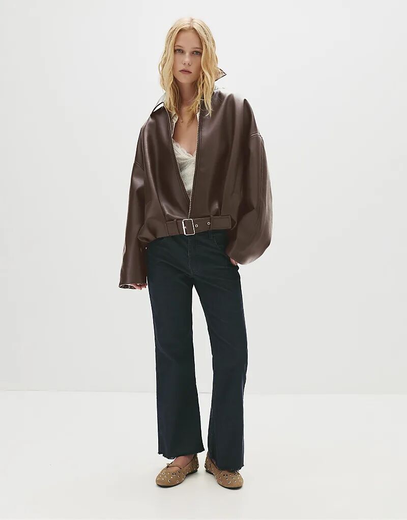 

Куртка-бомбер Pull&Bear с кожаным эффектом цвета шоколада