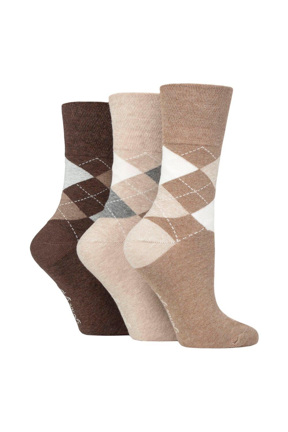 

3 пары хлопковых носков с узором Argyle SOCKSHOP Gentle Grip, коричневый