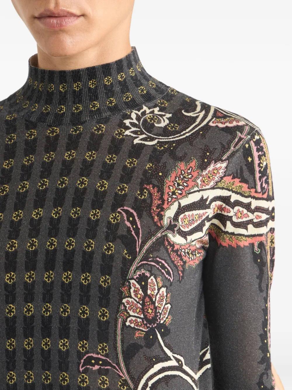 Топ с высоким воротником и узором пейсли Etro, черный — фото 4