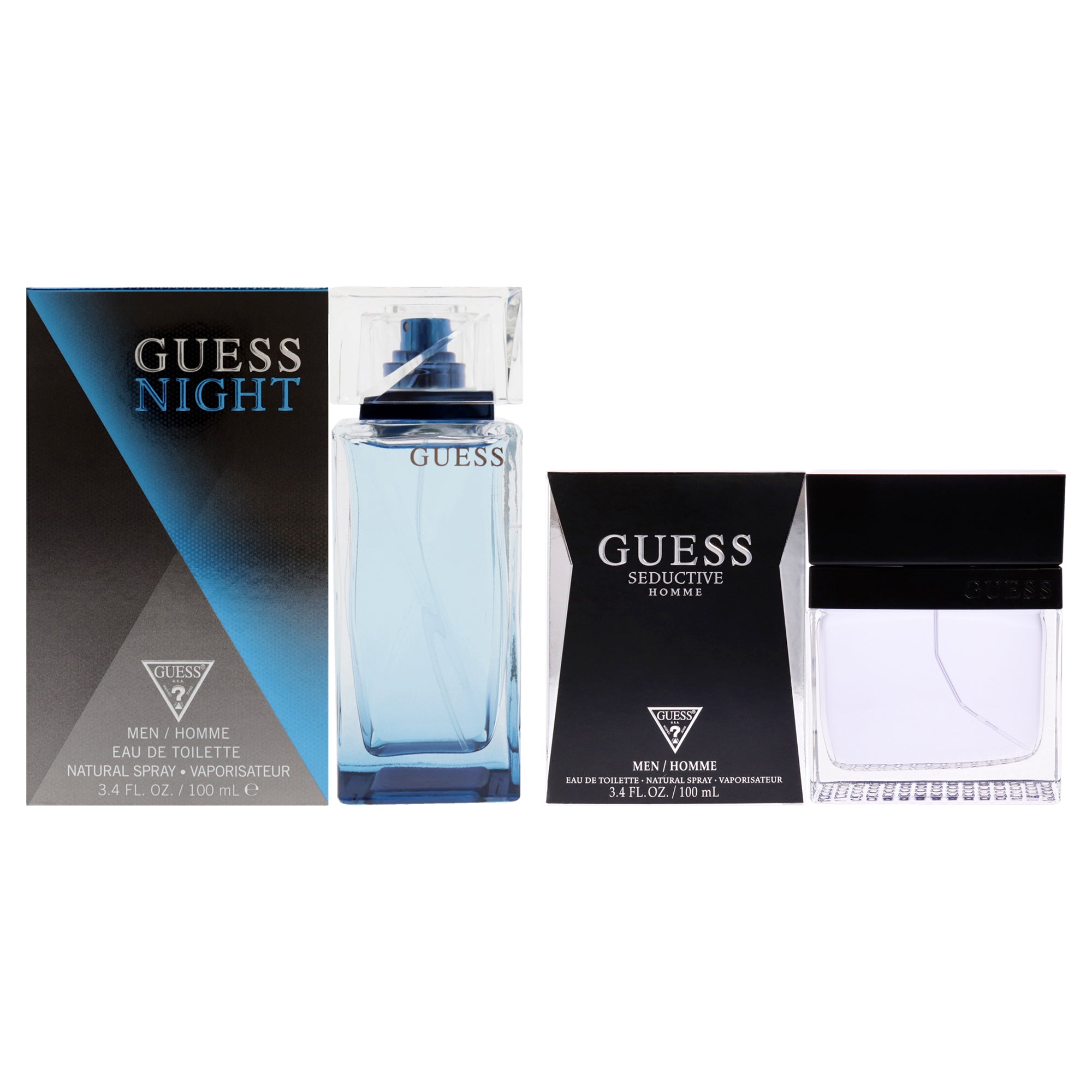 

Набор Guess Kit от Guess для мужчин - комплект из 2 предметов: туалетная вода Guess Night EDT Spray объемом 3,4 унции и туалетная вода Guess Seductive EDT Spray объемом 3,4 унции, прозрачный