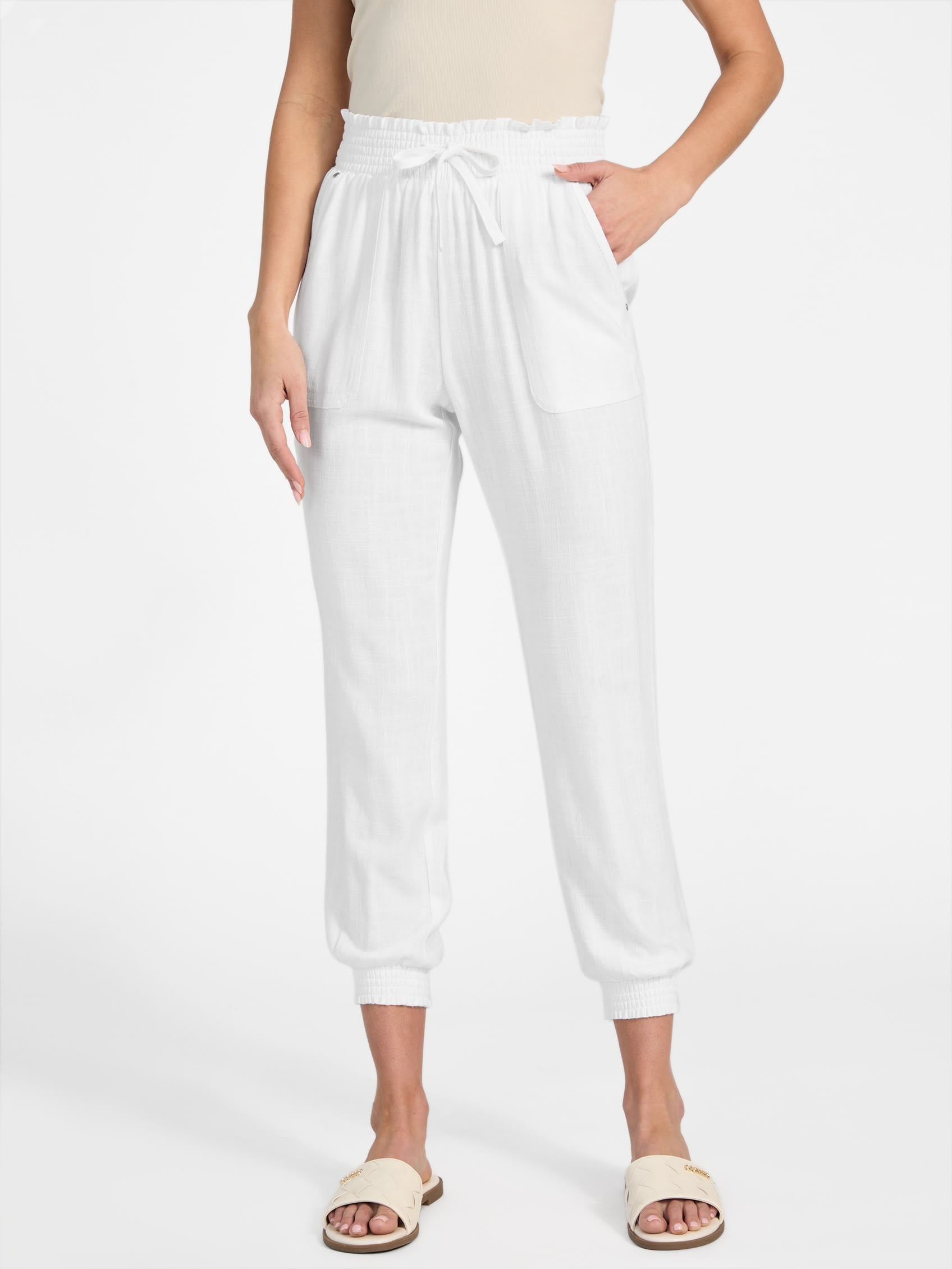 

Джоггеры Harper из смеси льна Guess Factory, цвет pure white