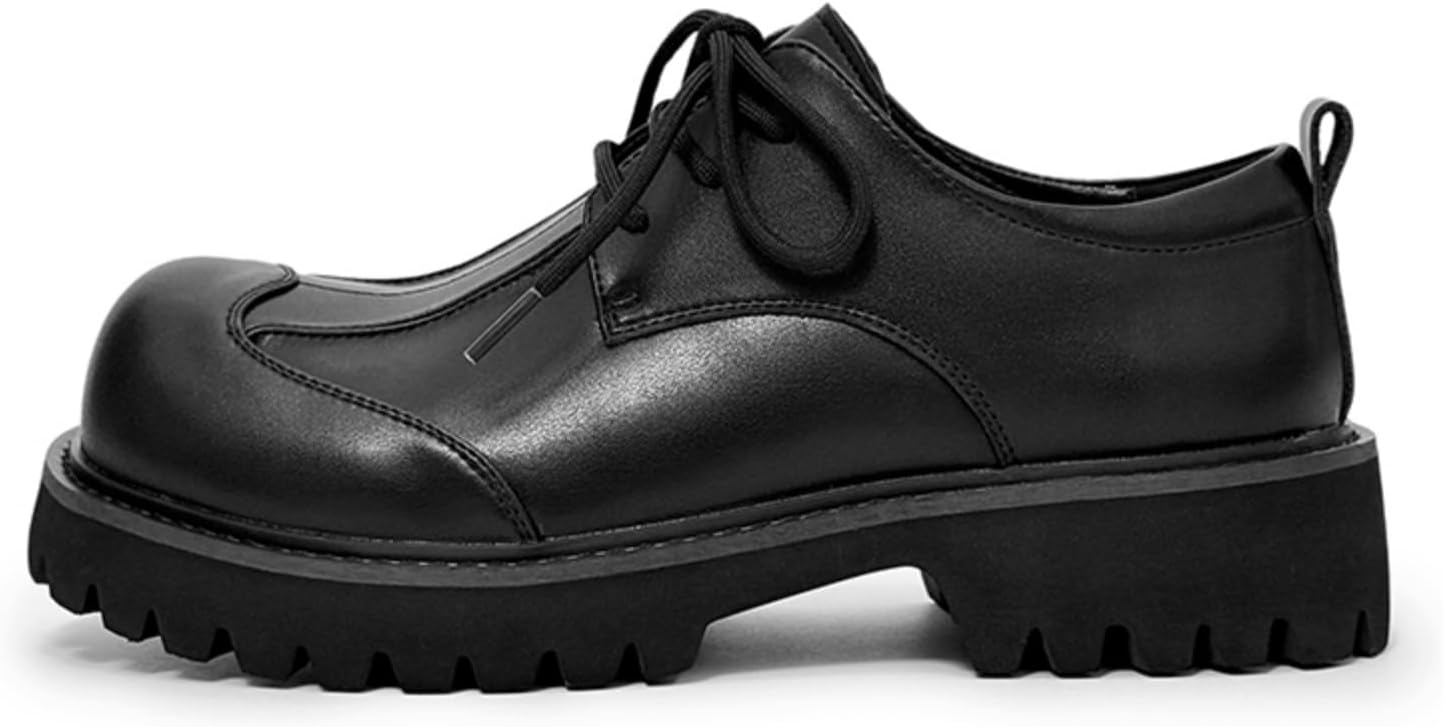 Мужские туфли Oxfords на платформе из натуральной кожи, черного цвета, с модным круглым носком, шнуровкой, массивным каблуком, комфортные, с увеличением роста, с нескользящей подошвой для прогулок, работы в офисе, свадеб и повседневной носки Yrz... — фото 3