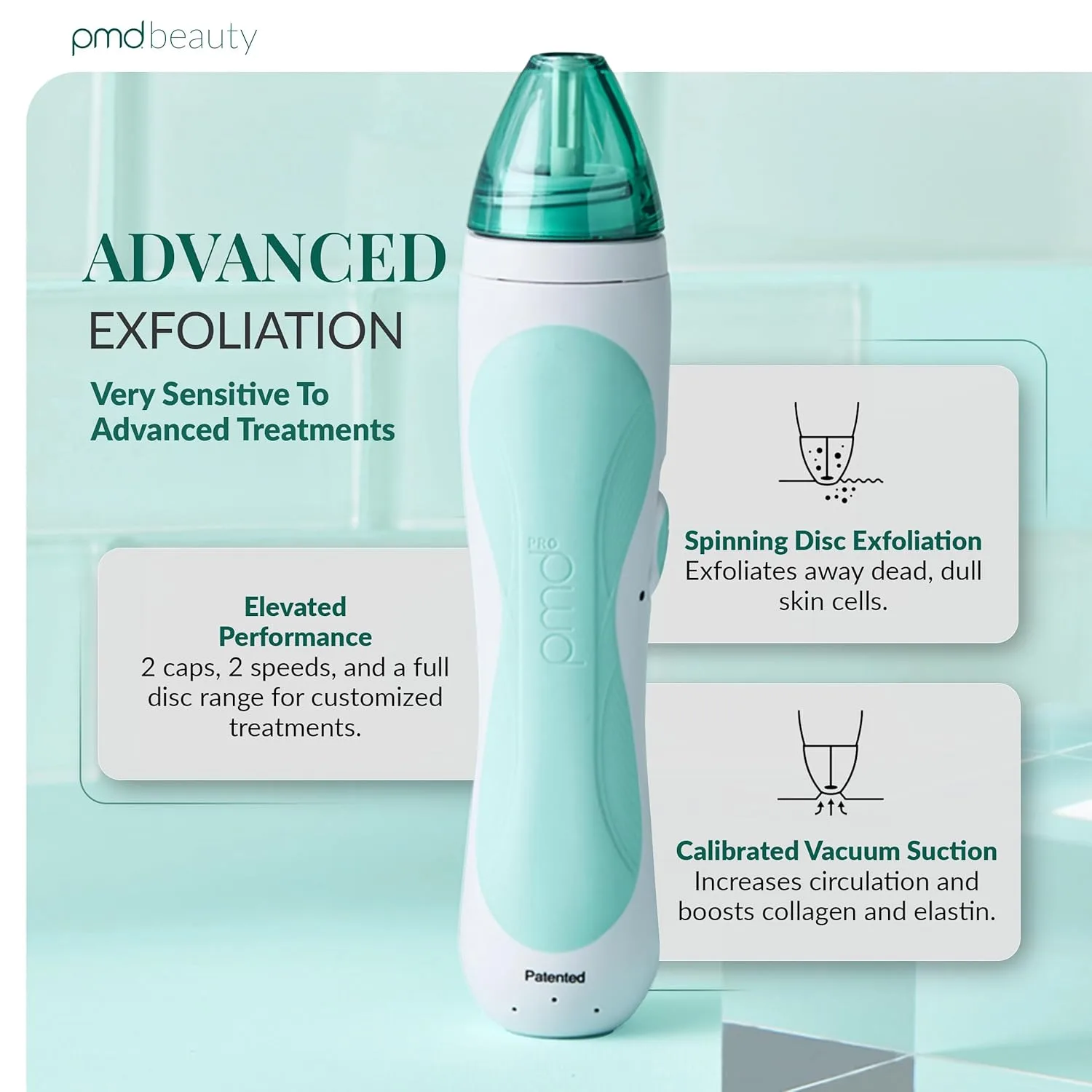 PMD Beauty Personal Microderm Pro - Инструмент для микродермабразии для домашнего использования, отшелушивающий скраб для лица и тела., Teal — фото 2