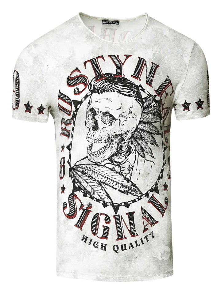 

Выцветшая белая футболка с принтом черепа Rusty Neal, Белый, Выцветшая белая футболка с принтом черепа Rusty Neal