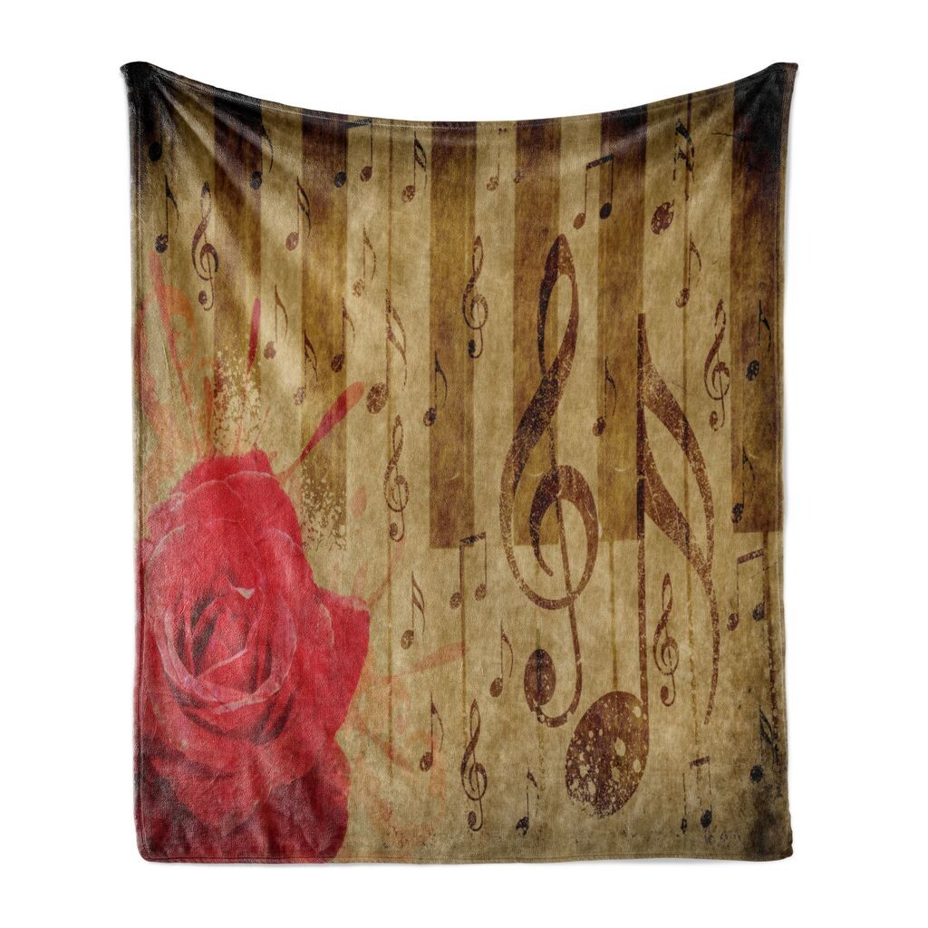

Мягкое фланелевое флисовое одеяло ABAKUHAUS Music, романтические розовые музыкальные ноты, уютный плюш для использования в помещении и на улице, 125 x 175 см, коричневый и красный