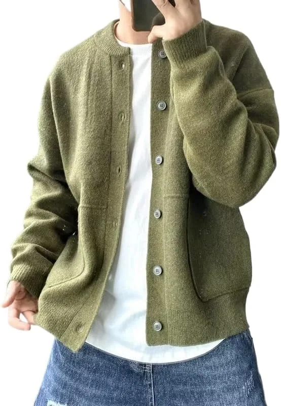 

Мужской кардиган на пуговицах вязаный свободный с длинным рукавом heyheyshine