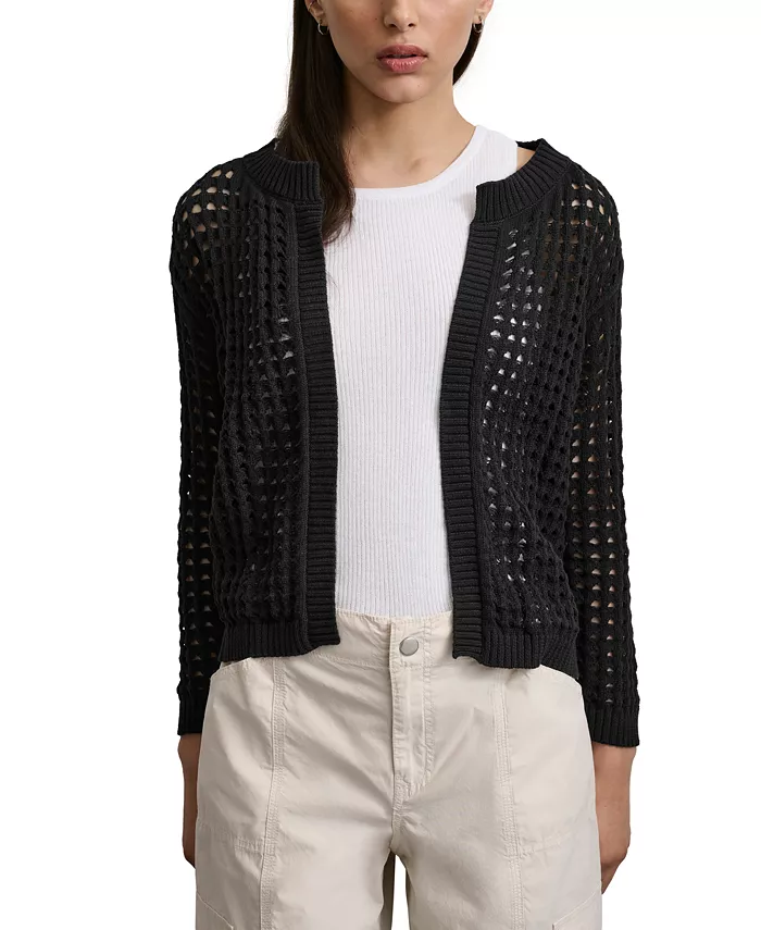 

Женский кардиган с ажурной вязкой и удлиненными плечами DKNY Jeans, черный