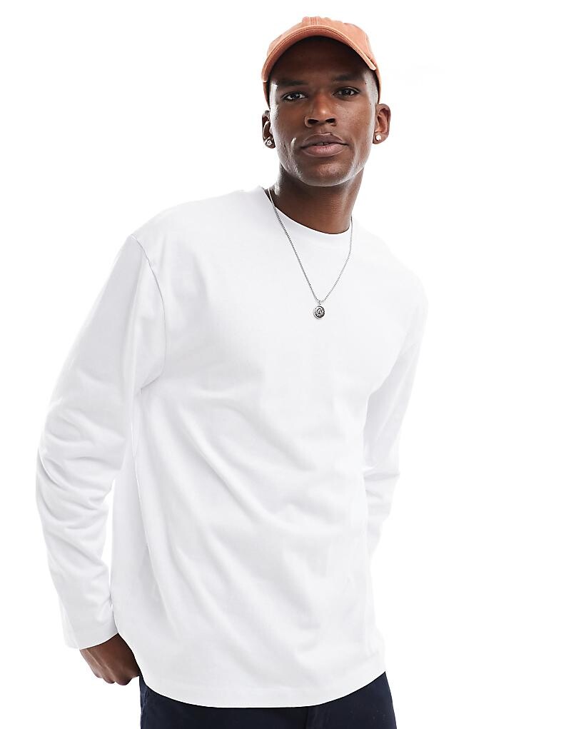 

ASOS DESIGN – Essential – плотная белая футболка свободного кроя с длинными рукавами, 240 г/м²