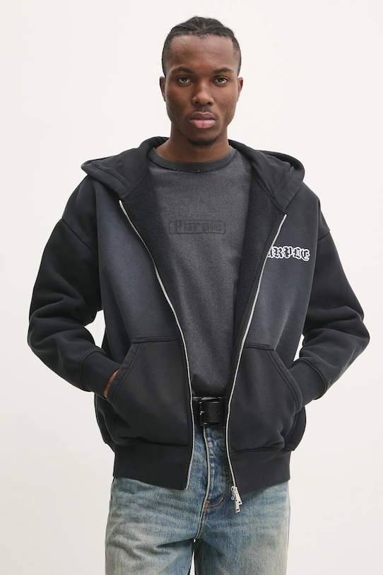 

Хлопковая толстовка HWT FLEECE ZIP FRONT HOODY Purple Brand, серый