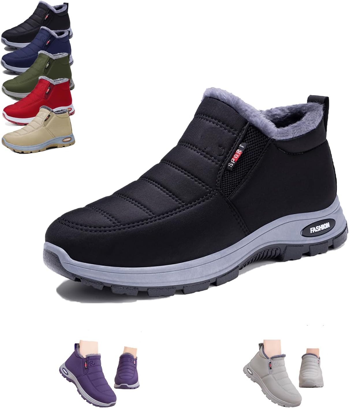 

Мужские и женские зимние ботинки с флисовой подкладкой - теплые зимние ботильоны на каждый день, легкие с пушистой подкладкой и поддержкой свода стопы, водонепроницаемые для прогулок на открытом воздухе Generic, черный