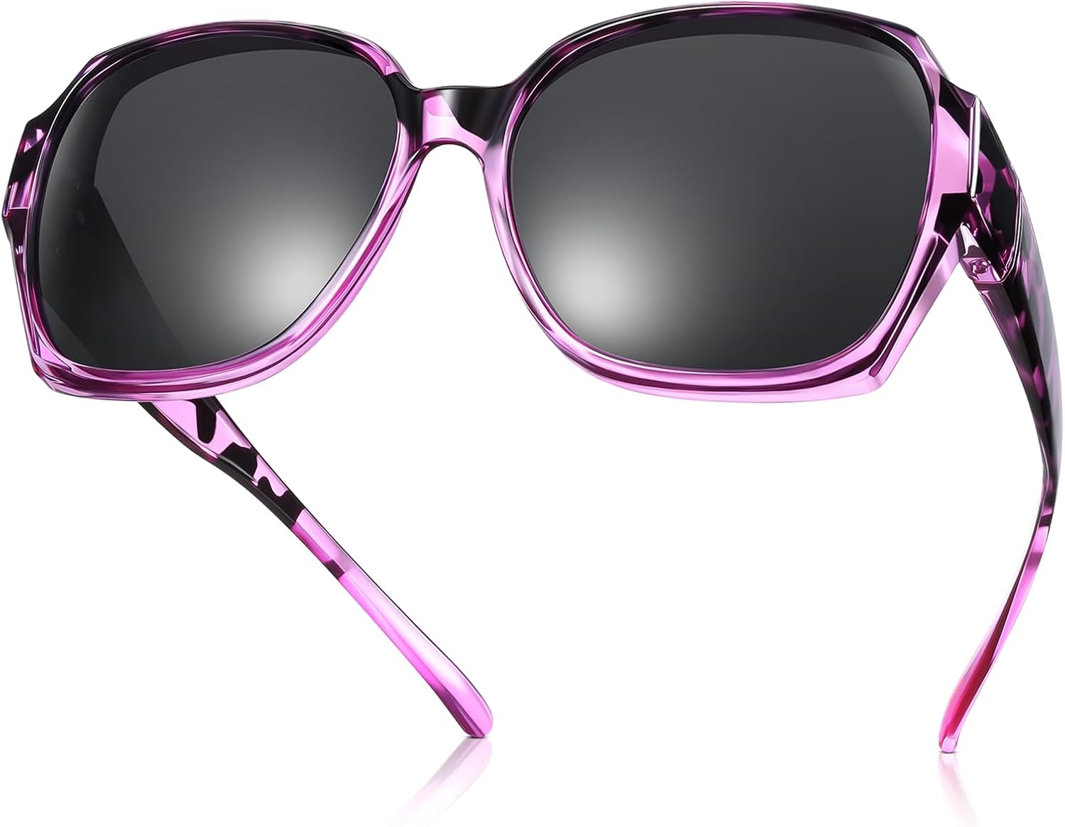 

Поляризованные солнцезащитные очки Br'Guras, надеваемые поверх обычных очков, для женщин и мужчин, модные квадратные, легкие (фиолетовый леопардовый принт, черный), A1-purple Leopard