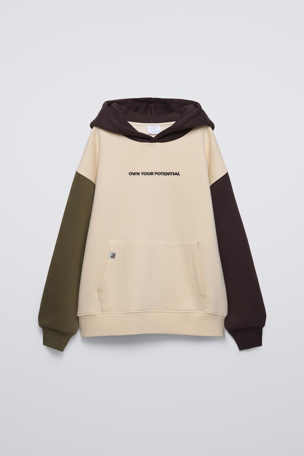 

Толстовка с капюшоном и высоким лозунгом ZARA, экрю