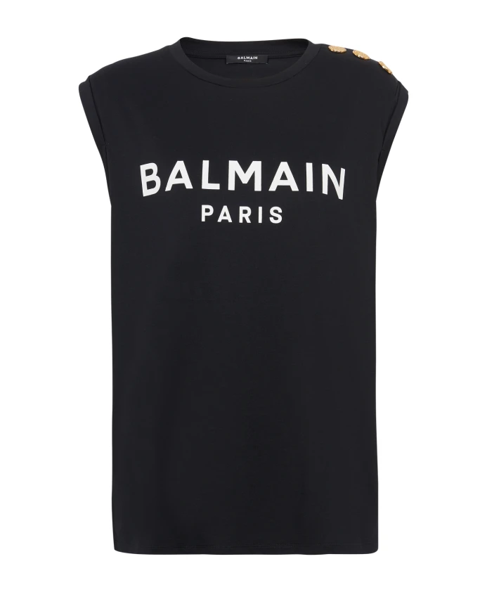 

Футболка из эко хлопка с принтом логотипа Balmain, черный