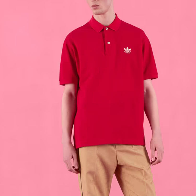Поло Gucci x adidas Cotton Piquet Polo 'Red' — фото 4