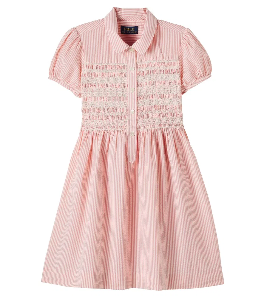 Платье из полосатой хлопчатобумажной ткани сирсакер Polo Ralph Lauren Kids, розовый