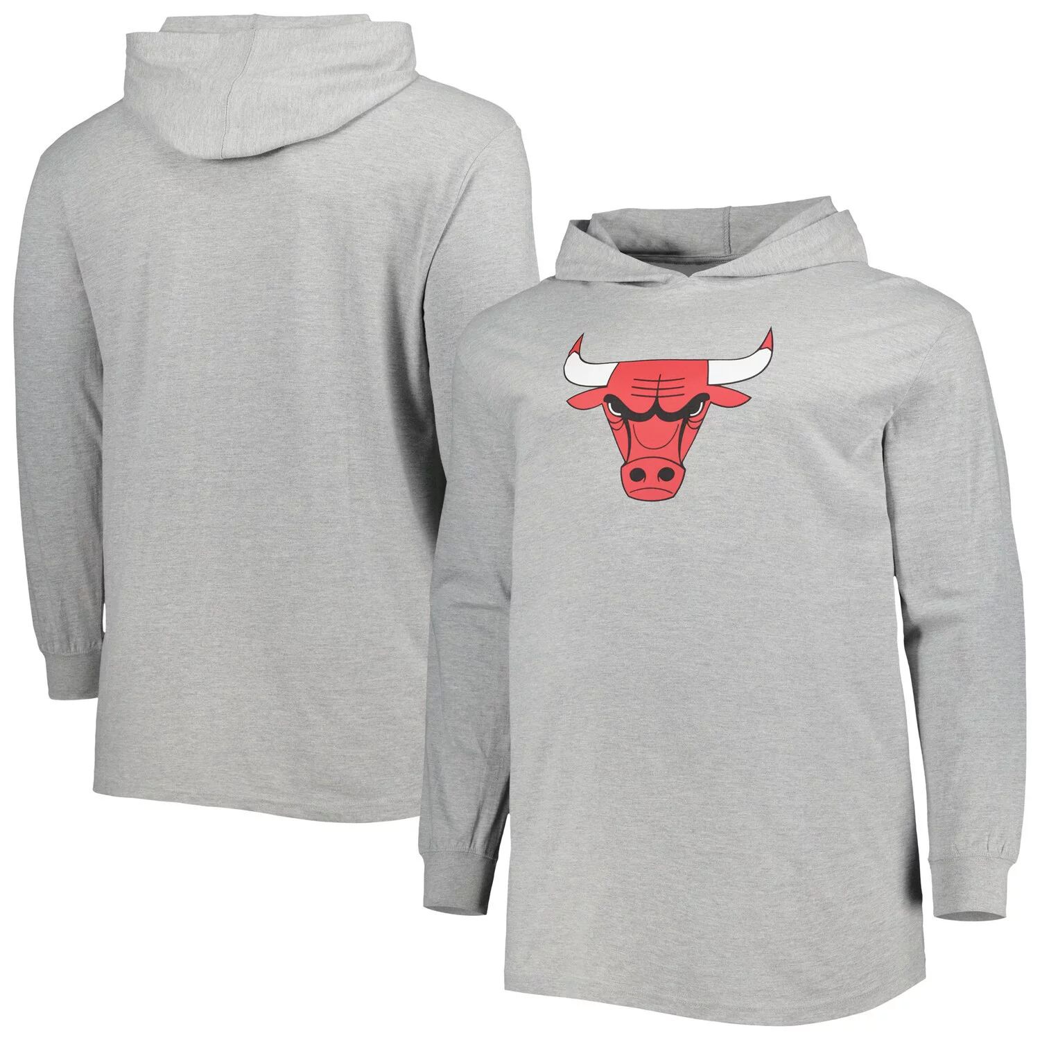 

Мужской пуловер с капюшоном с логотипом Heather Grey Chicago Bulls Big & Tall Fanatics