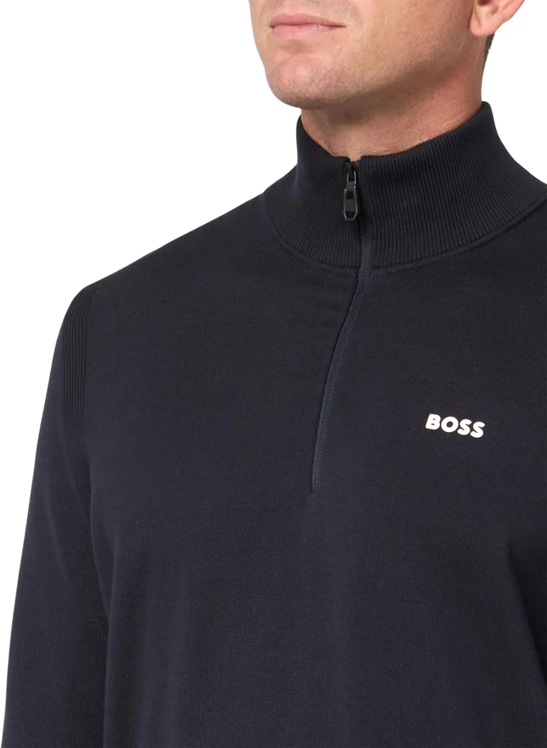BOSS Мужской свитер с четвертью молнии Tech Flex Cotton Stretch, Dark Sky — фото 2