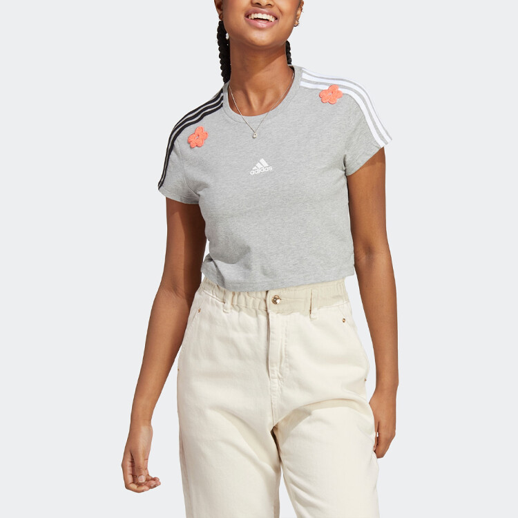 Укороченный топ женский, средний, серый, меланжевый Adidas — фото 2