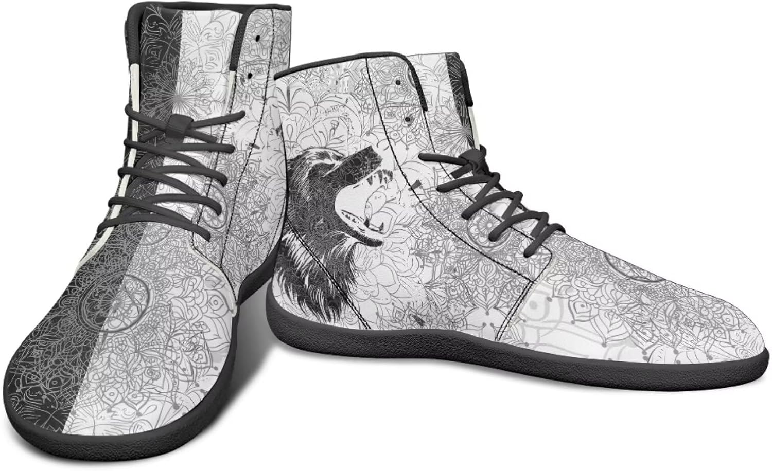 

Высокие черно-белые кроссовки с мандальным узором с изображением животных для мужчин, с широкой колодкой, минималистичный дизайн без каблука Watdotory