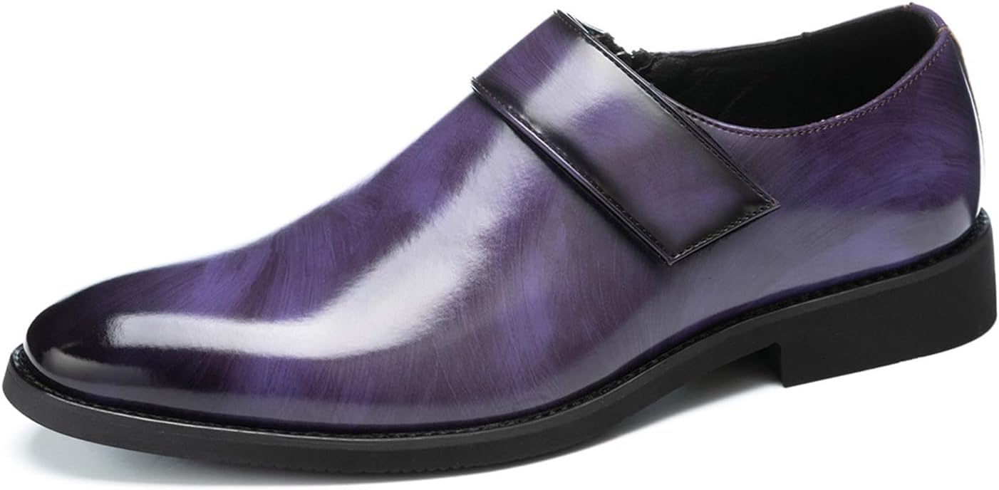 

Мужские кожаные туфли с прокладываемой застежкой-монк, классические лоферы на низком ходу с нескользящей подошвой, круглым носком, деловые формальные оксфорды для офиса, свадеб и вечеринок Qklmwes, фиолетовый