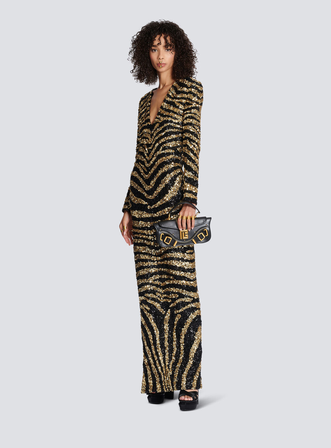Длинное платье с вышивкой зебра Balmain, золото — фото 2