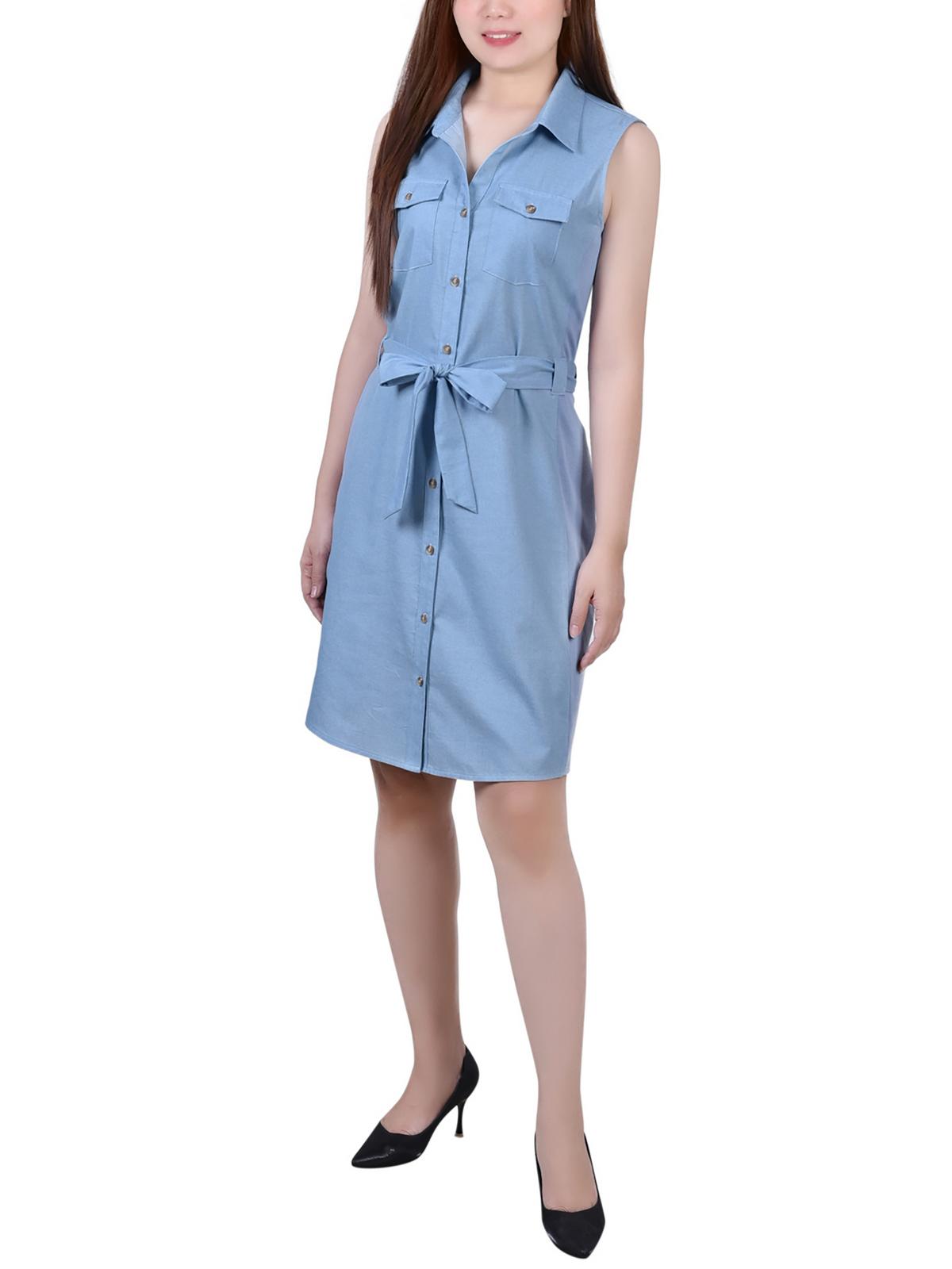 

Платье-рубашка без рукавов с воротником Petites для женщин NY Collection, цвет light denim