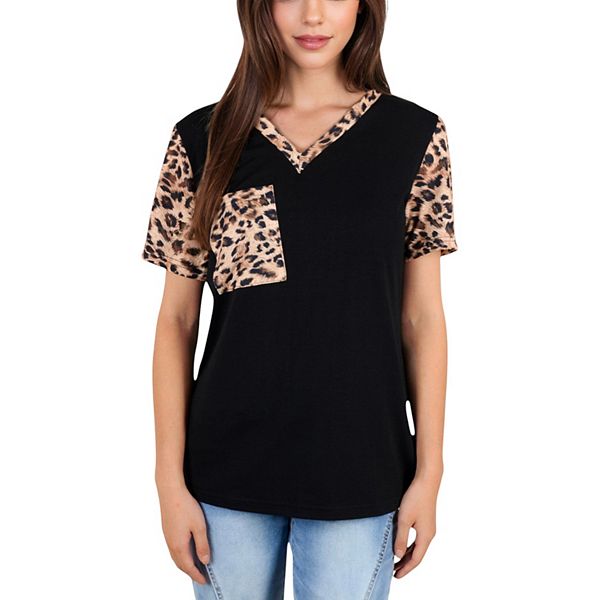 

Женская футболка с леопардовым принтом и карманом, контрастная, свободного кроя для повседневного комфорта Anna-Kaci, Black, Коричневый, Женская футболка с леопардовым принтом и карманом, контрастная, свободного кроя для повседневного комфорта Anna-Kaci, 