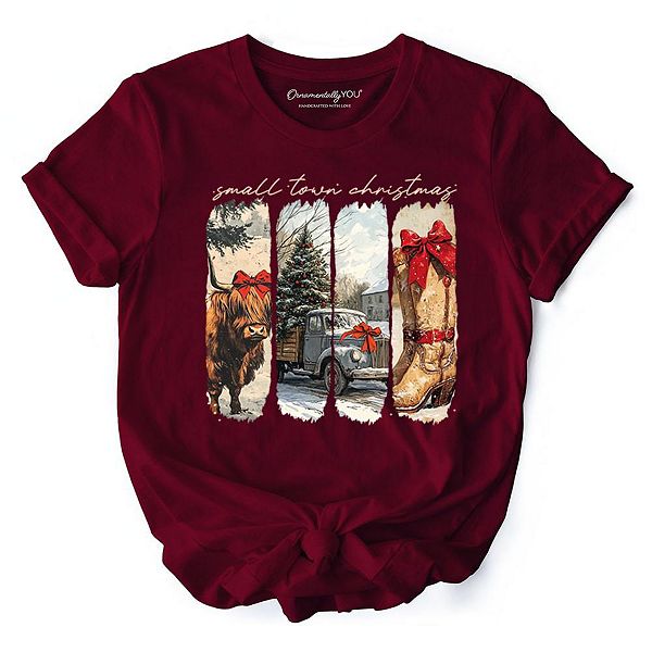

Футболка Small Town Christmas с принтом в стиле кантри Ornamentallyyou, Maroon