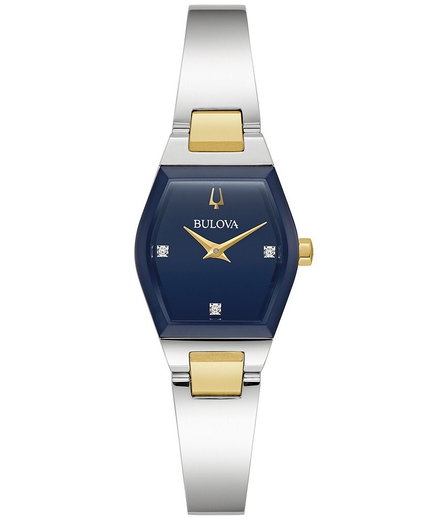 

Женские кварцевые аналоговые двухцветные часы Bulova с синим циферблатом и браслетом, мультиколор