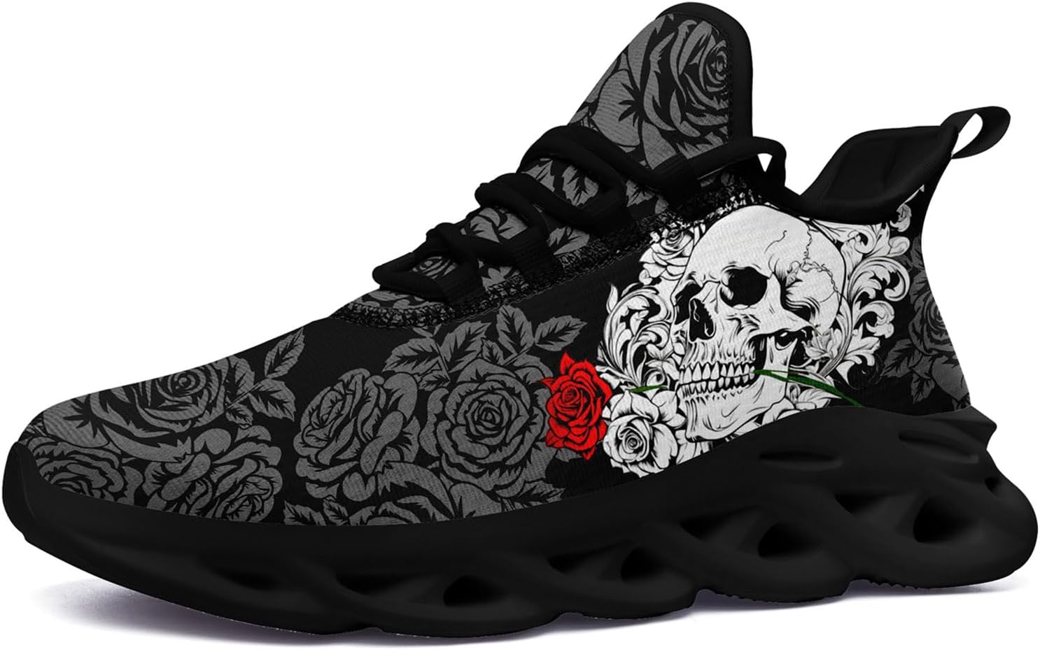 

Мужские кроссовки с готическим черепом, панк-рок, дышащие, с амортизирующей подошвой, спортивные, для ходьбы, беговые, теннисные Coolcustomize, черный