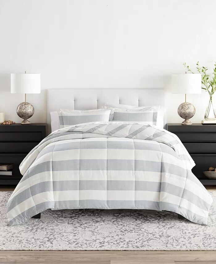 

Комплект двусторонних одеял Home Collection Premium Down Alternative с рваными полосками, полный/королевский размер Ienjoy Home, синий