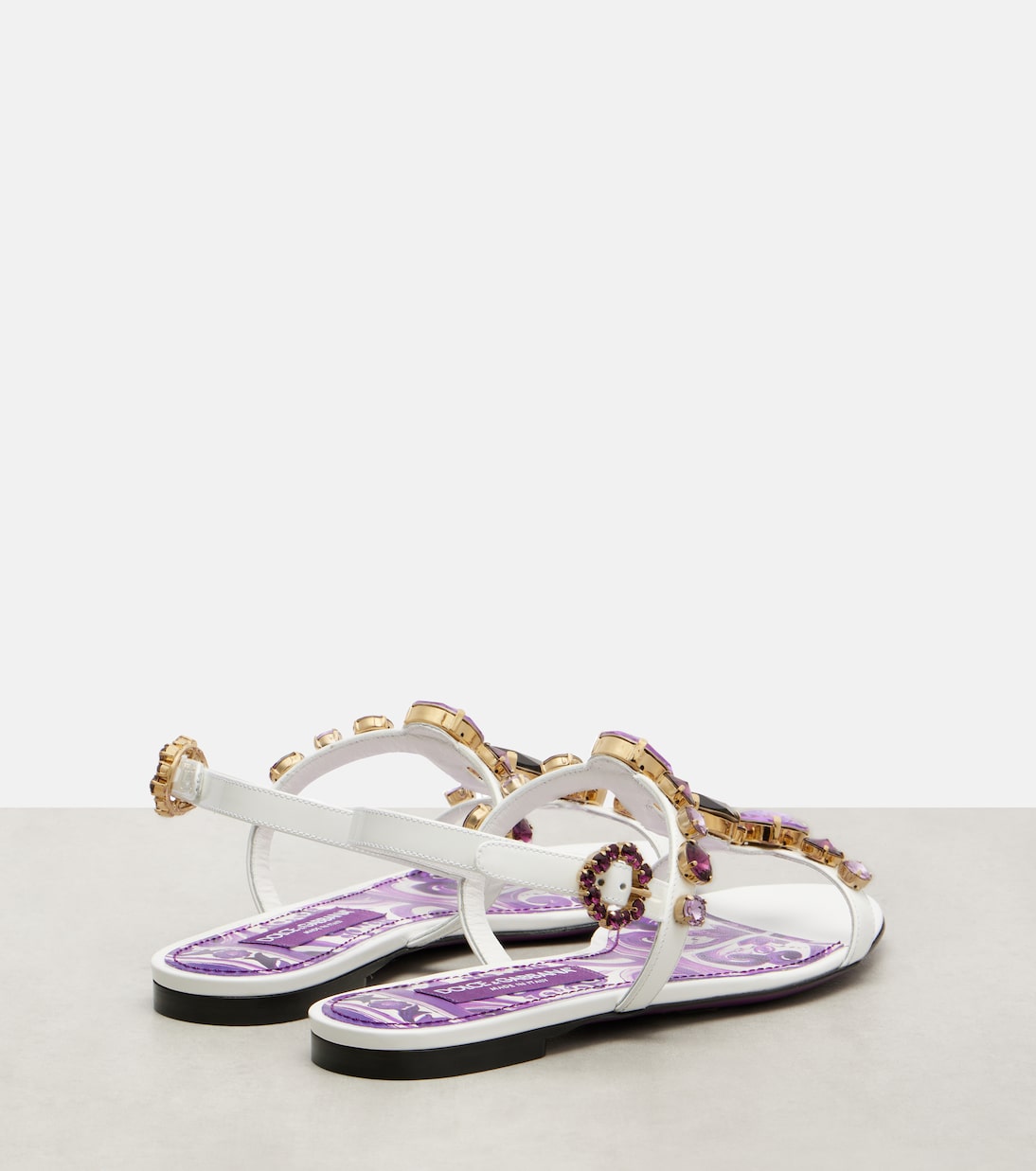 Украшенные кожаные сандалии-танга Dolce&Gabbana, Maiolica 3 Viola — фото 2