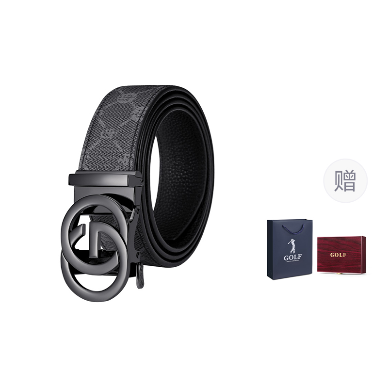 

GOLF Ремень из натуральной кожи с автоматической пряжкой, Gunmetal Style 3 (High-End Wooden Box Packaging)