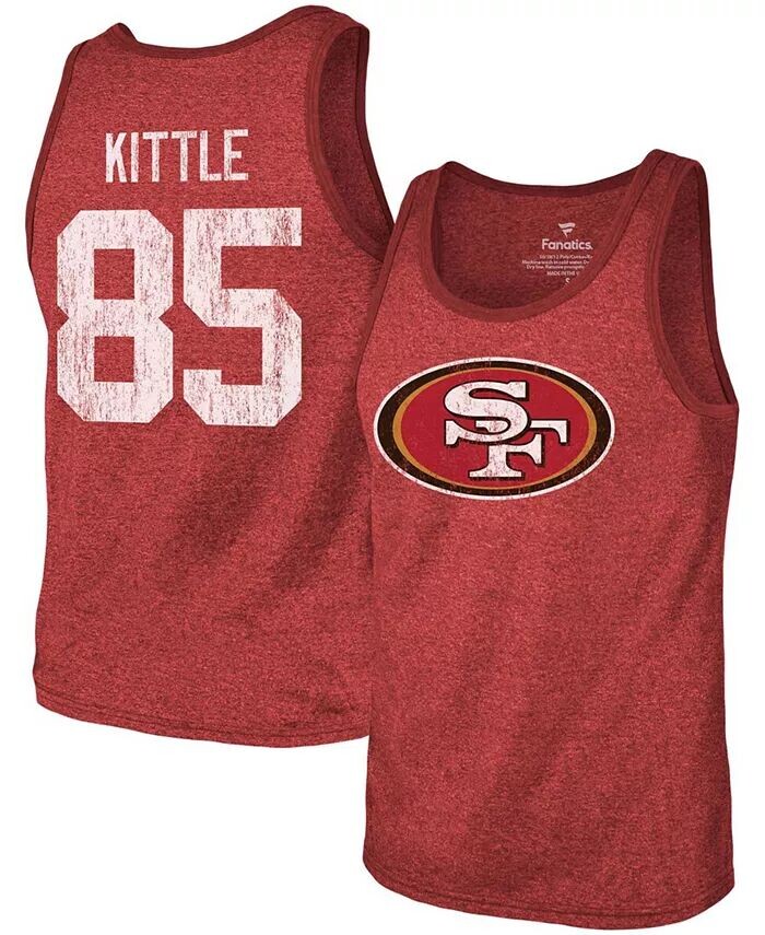 

Мужская майка-топ George Kittle Scarlet San Francisco 49Ers с именем и номером Tri-Blend Fanatics