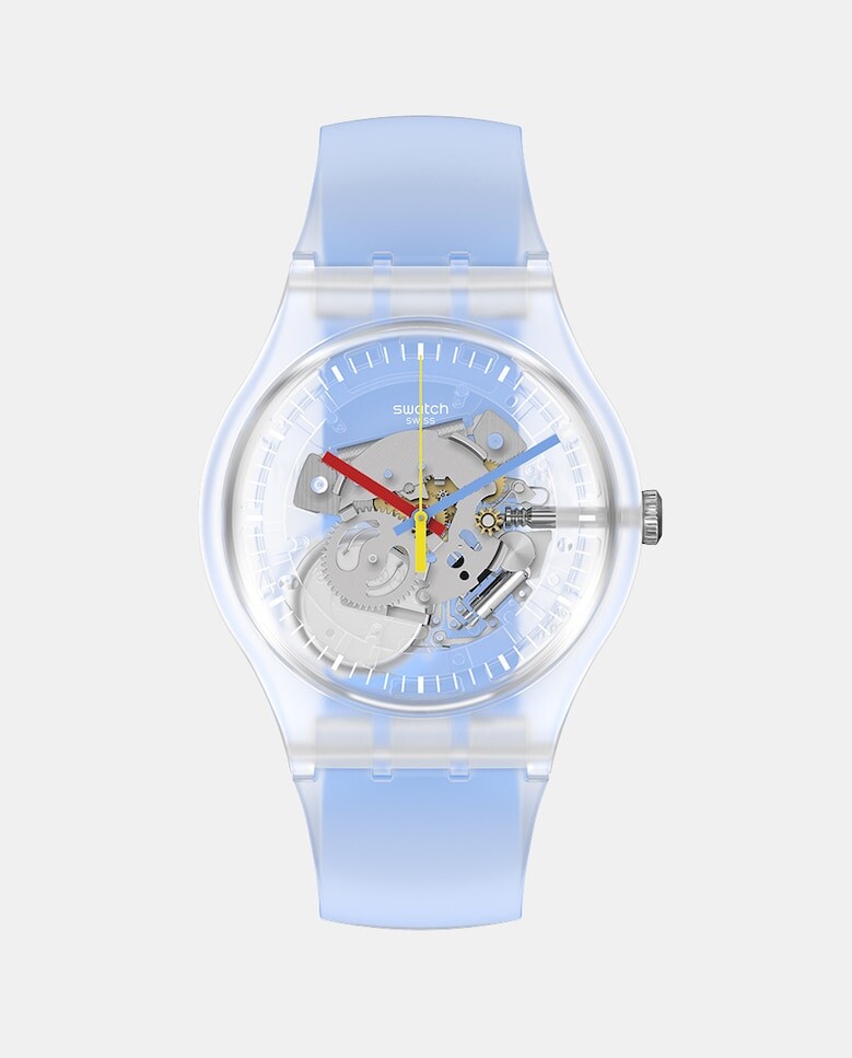 

Clearly Blue Striped Core Collection SUOK156 Синие силиконовые мужские часы Swatch, синий