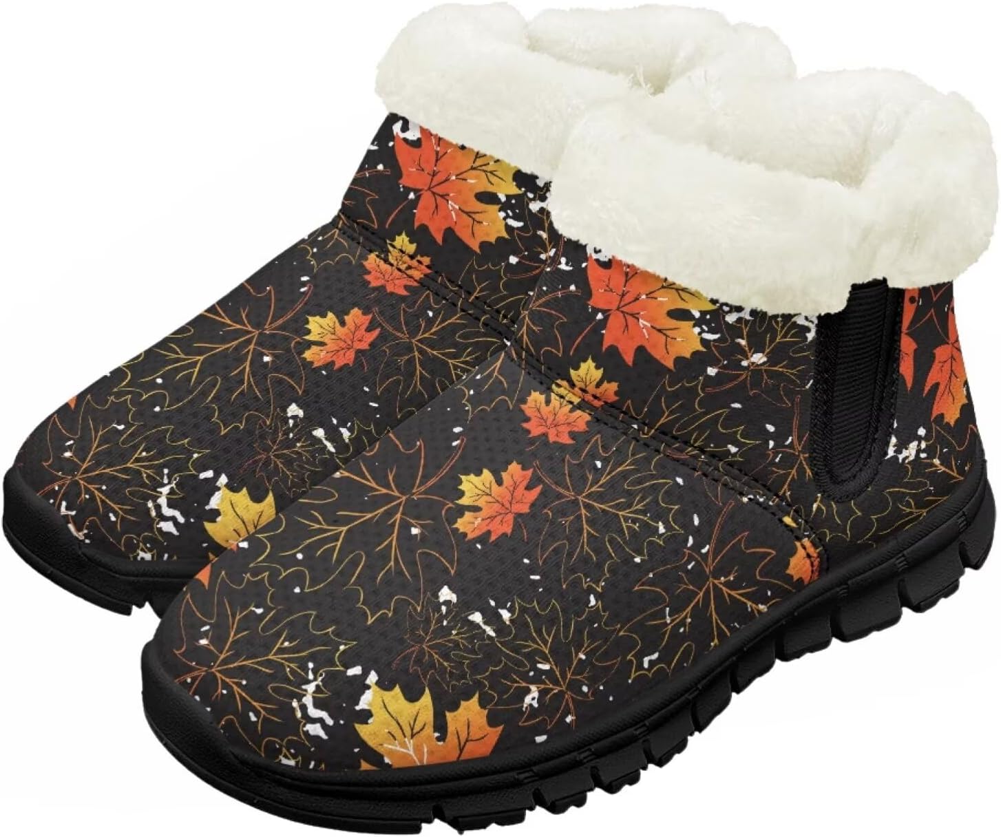 

Детские зимние ботинки, теплые, с противоскользящей подошвой, с амортизирующей мемори-пеной, спортивные, без шнурков, для бега и треккинга, зимние кроссовки Pointodoor, Maple Leaf Printed