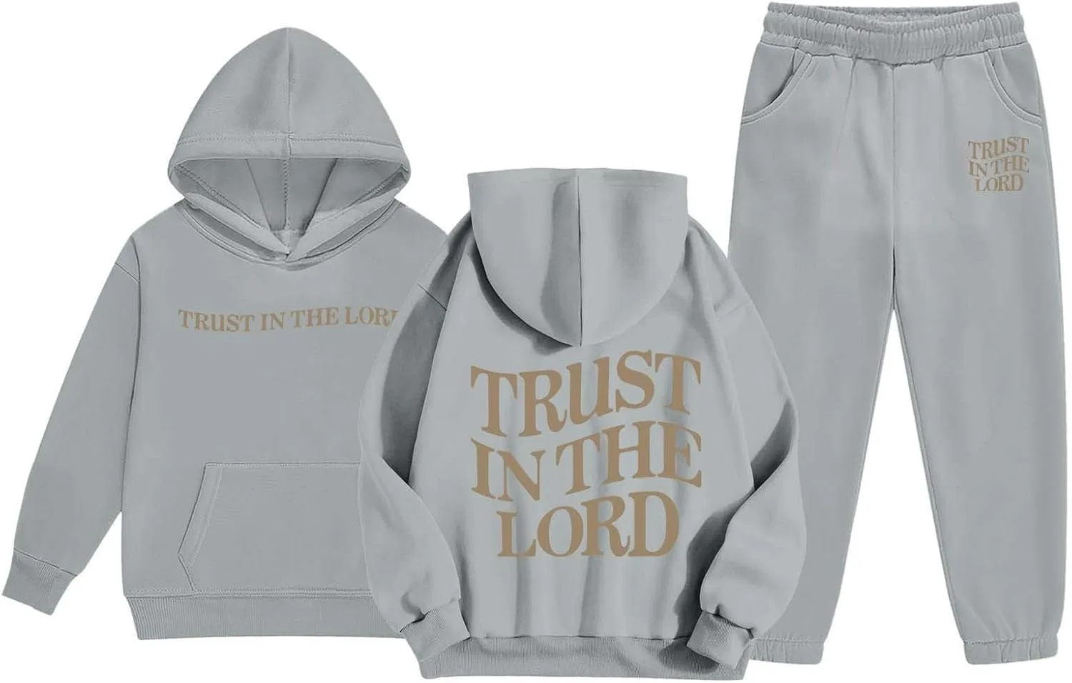 Детский спортивный костюм с принтом Trust in The Lord Jesus, серый — фото 4