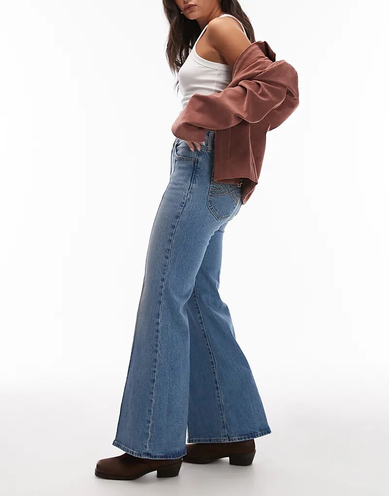 Джинсы Levi's Ribbage Bells с высокой талией и клеш в стираном синем цвете — фото 3