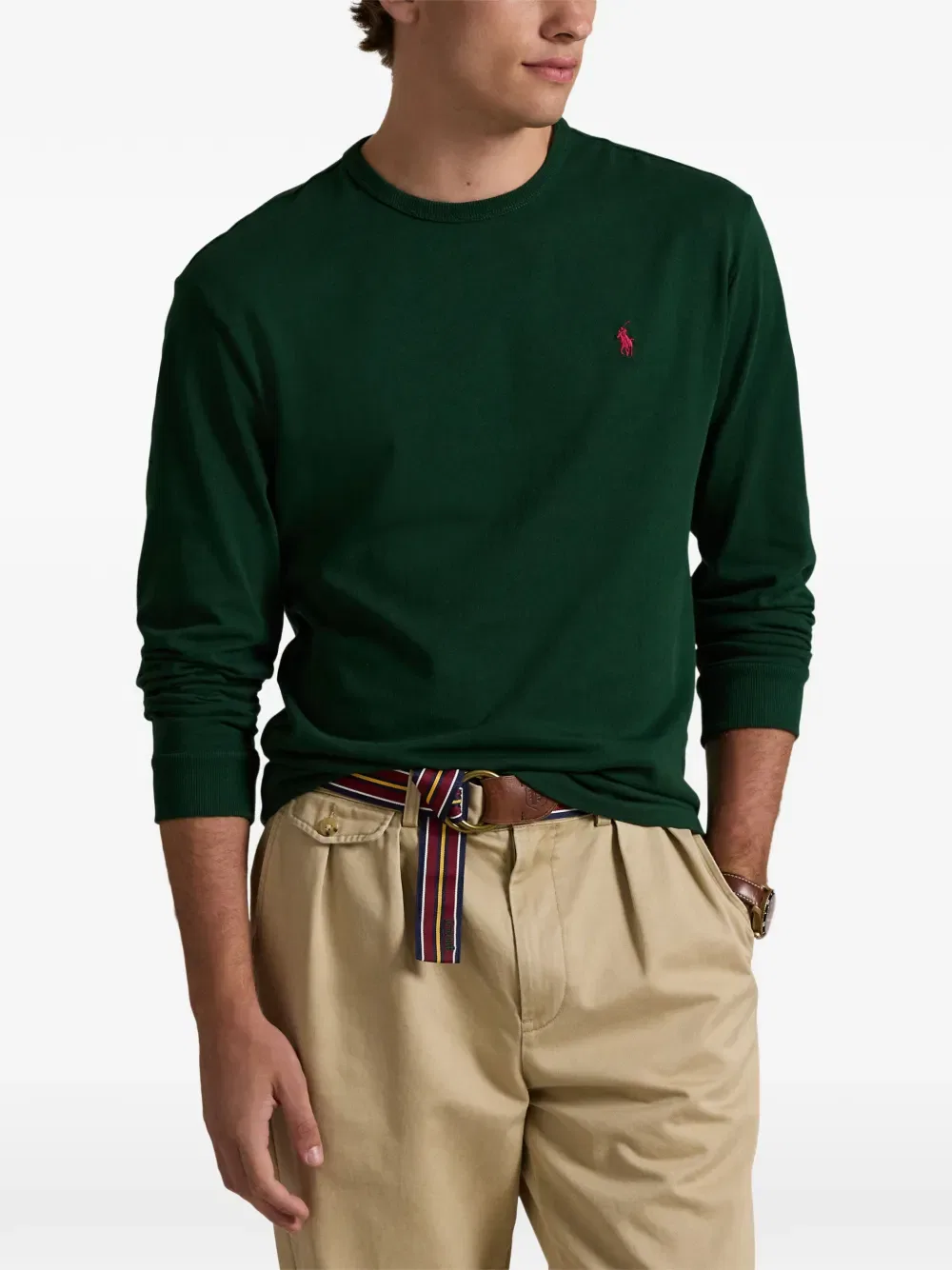 Футболка с длинными рукавами и вышитым логотипом Polo Ralph Lauren, зеленый — фото 3